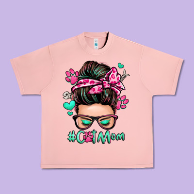 Cat Mom Messy Bun Urban Heavy Tee Designed By Zillion Design Studio