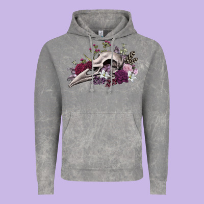 Vintage Hoodie Boho floral raven skull