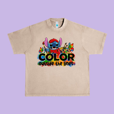 Color Outside The Lines Autism Stitch Urban Heavy Tee Designed By Zillion Design Studio
