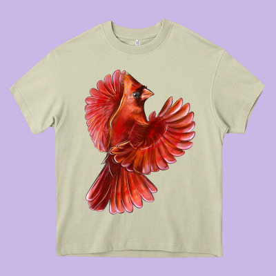 Flying Northern Cardinal Bird Heavy Core Tee Designed By Lillyallendesigns