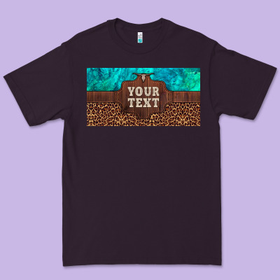 Preview Custom Name Turquoise Stone Leopard Bull Skull License Plate Premium Tee Designed By Artiststas