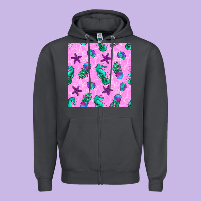 Summer Ocean Seamless Pattern Zipper Hoodie Designed By Bundleandbundleshop