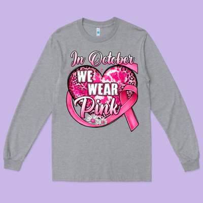 In October We Wear Pink Heart Long Sleeve Tee Designed By Jahusdesignshop