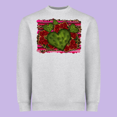 Valentine Cactus Heart With Roses Heavyweight Sweatshirt Designed By Ranaportraitstore