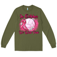Army Green in october we wear pink breast cancer valleybal Long Sleeve Tee - JahusDesignShop
