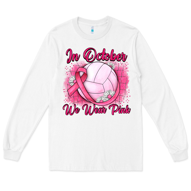 In October We Wear Pink Breast Cancer Valleybal Long Sleeve Tee by JahusDesignShop | Teevron