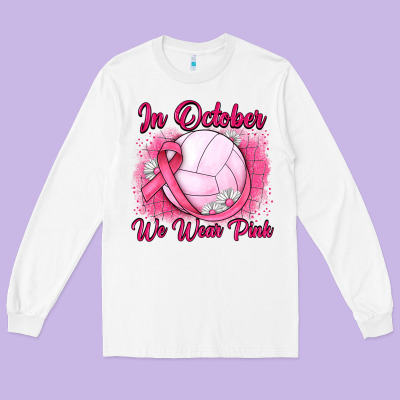 In October We Wear Pink Breast Cancer Valleybal Long Sleeve Tee Designed By Jahusdesignshop