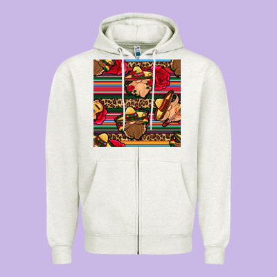 Mexican Gnomes Seamless Pattern Zipper Hoodie Designed By Bundleandbundleshop