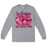 Heather Grey in october we wear pink cheer with football breast Long Sleeve Tee - JahusDesignShop