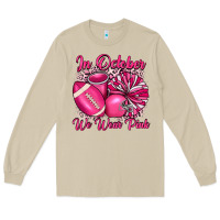 Mushroom in october we wear pink cheer with football breast Long Sleeve Tee - JahusDesignShop