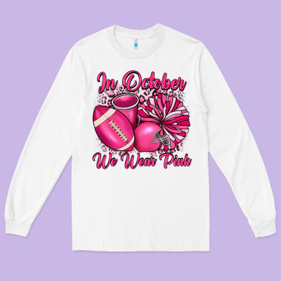 In October We Wear Pink Cheer With Football Breast Long Sleeve Tee Designed By Jahusdesignshop