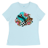 Baby Blue race sunflower patches Ladies Tee - AdoDesignShop