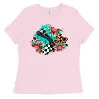 Bubblegum Pink race sunflower patches Ladies Tee - AdoDesignShop