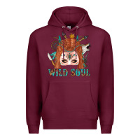 Burgundy Western İndian Wild Soul With Braid Hair Woman Premium Hoodie - BundleAndBundleShop