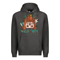 Charcoal Heather Western İndian Wild Soul With Braid Hair Woman Premium Hoodie - BundleAndBundleShop