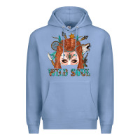 Colony Blue Western İndian Wild Soul With Braid Hair Woman Premium Hoodie - BundleAndBundleShop
