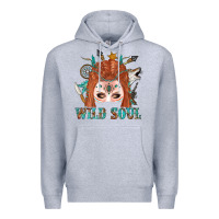 Heather Grey Western İndian Wild Soul With Braid Hair Woman Premium Hoodie - BundleAndBundleShop