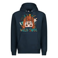 Navy Western İndian Wild Soul With Braid Hair Woman Premium Hoodie - BundleAndBundleShop