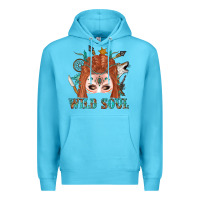 Ocean Blue Western İndian Wild Soul With Braid Hair Woman Premium Hoodie - BundleAndBundleShop