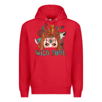 Red Western İndian Wild Soul With Braid Hair Woman Premium Hoodie - BundleAndBundleShop