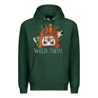 Sports Green Western İndian Wild Soul With Braid Hair Woman Premium Hoodie - BundleAndBundleShop