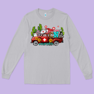 Cna Nurse Truck With Cactus And Sunflowers Long Sleeve Tee Designed By Adodesignshop