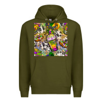 Army Green Mardi Gras coffee cups and donut with cowhide Premium Hoodie - BundleAndBundleShop