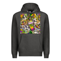 Charcoal Heather Mardi Gras coffee cups and donut with cowhide Premium Hoodie - BundleAndBundleShop