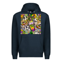 Navy Mardi Gras coffee cups and donut with cowhide Premium Hoodie - BundleAndBundleShop