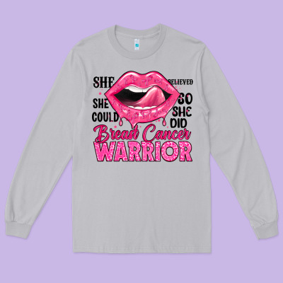Breast Cancer Warrior Lips Long Sleeve Tee Designed By Jahusdesignshop