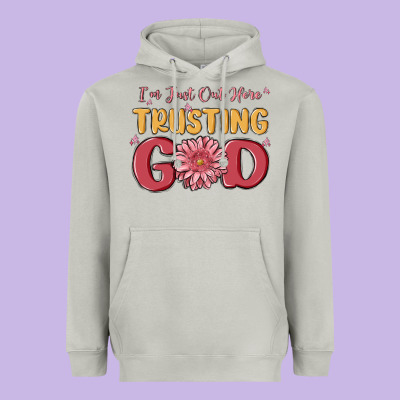 I’m Just Out Here Trusting God Heavyweight Hoodie Designed By Maliassmallbusiness