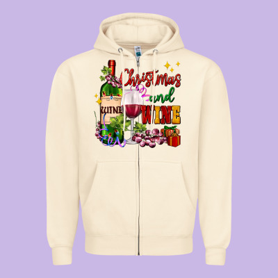 Christmas And Wine Zipper Hoodie Designed By Adodesignshop