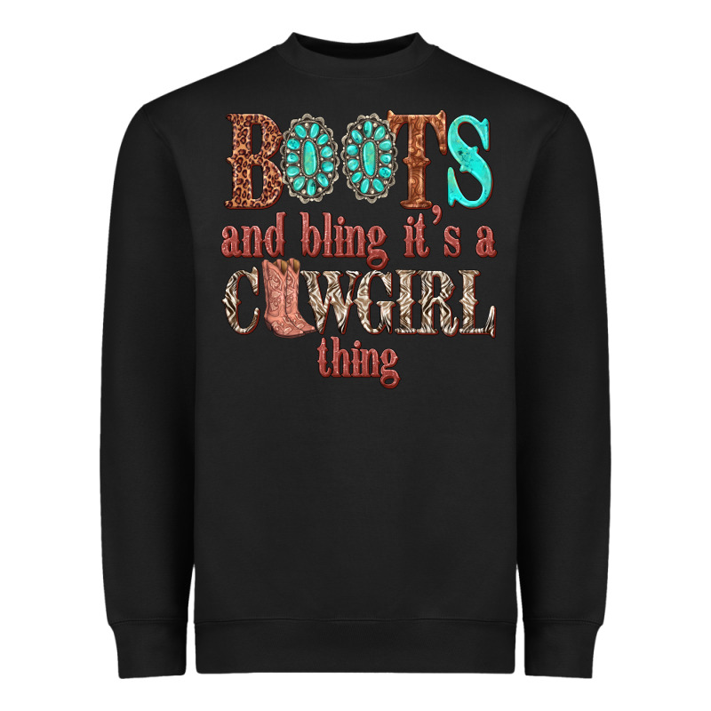 Boots And Bling Its A Cowgirl Thing Heavyweight Sweatshirt by texasbilliewilder | Teevron