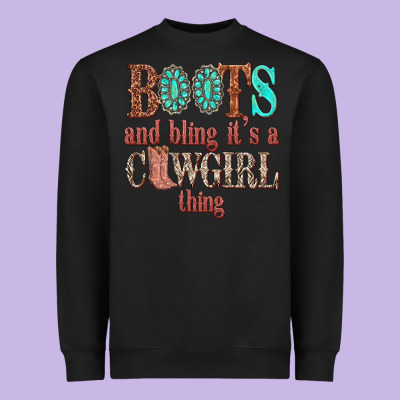 Boots And Bling Its A Cowgirl Thing Heavyweight Sweatshirt Designed By Texasbilliewilder