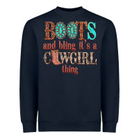 Navy boots and bling its a cowgirl thing Heavyweight Sweatshirt - texasbilliewilder