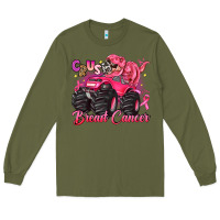 Army Green crush breast cancer monster truck with dinosaur Long Sleeve Tee - JahusDesignShop