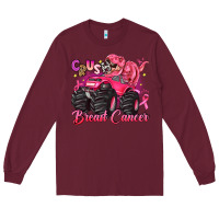Burgundy crush breast cancer monster truck with dinosaur Long Sleeve Tee - JahusDesignShop