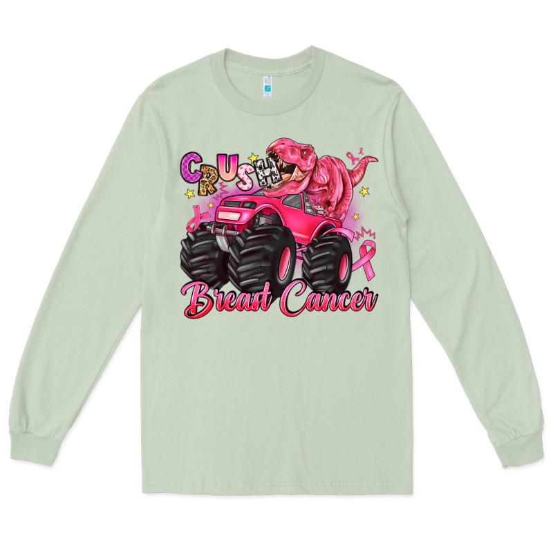 Crush Breast Cancer Monster Truck With Dinosaur Long Sleeve Tee by JahusDesignShop | Teevron