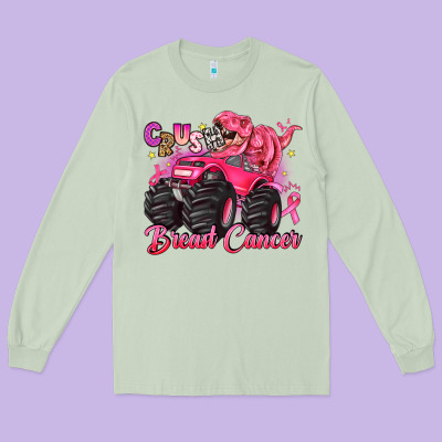 Crush Breast Cancer Monster Truck With Dinosaur Long Sleeve Tee Designed By Jahusdesignshop