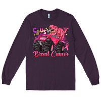 Plum crush breast cancer monster truck with dinosaur Long Sleeve Tee - JahusDesignShop