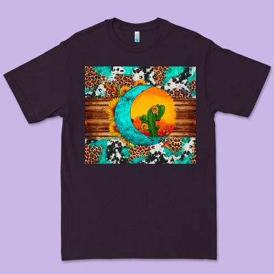 Sunflower Desert Cactus Turquoise Crescent Premium Tee Designed By Artiststas
