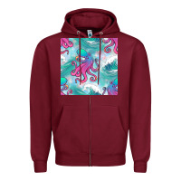 Burgundy ocean waves octopus seamless pattern Zipper Hoodie - BundleAndBundleShop