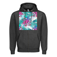 Ocean Waves Octopus Seamless Pattern Zipper Hoodie | Teevron
