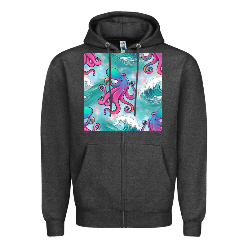 Ocean Waves Octopus Seamless Pattern Zipper Hoodie by BundleAndBundleShop | Teevron