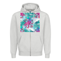 Dove Grey ocean waves octopus seamless pattern Zipper Hoodie - BundleAndBundleShop