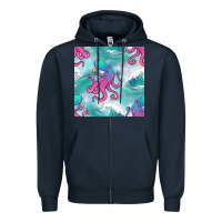 Navy ocean waves octopus seamless pattern Zipper Hoodie - BundleAndBundleShop