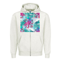 Oatmeal Heather ocean waves octopus seamless pattern Zipper Hoodie - BundleAndBundleShop
