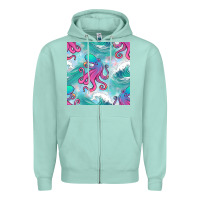 Seafoam ocean waves octopus seamless pattern Zipper Hoodie - BundleAndBundleShop