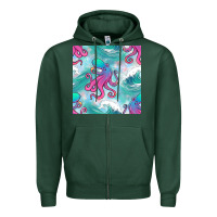 Sports Green ocean waves octopus seamless pattern Zipper Hoodie - BundleAndBundleShop