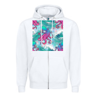 White ocean waves octopus seamless pattern Zipper Hoodie - BundleAndBundleShop
